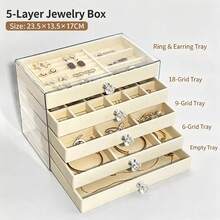 1pc Transparent Acrylic Drawer Jewelry Storage Box, Velvet Jewelry Storage Box, Suitable For Earrings, Rings, Necklaces, Bracelets, Anti-Oxidation Multi-Functional Jewelry Display Box, Home Bedroom Vanity Dresser Wardrobe Storage, Suitable For Women, Girls, Teenagers - Multicolor - View 10
