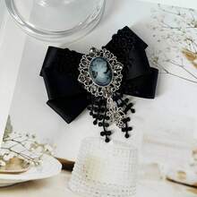 Elegant Rhinestone Brooch For Women, Vintage Lace Bow Tie Collar Accessory, Versatile Wedding Apparel Accessory, Fashionable Brooch For Daily Wear, Shirt Decoration Bow Tie, Commute Outfit, Holiday Gift - Black - View 1