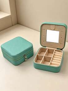 1pc Solid Color Zipper Jewelry Box, Portable Storage Box With Mirror, Large Capacity Jewelry Box, Travel Jewelry Zipper Box, Jewelry Box, Suitable For Earrings, Necklaces, Rings And More - Multicolor - View 16