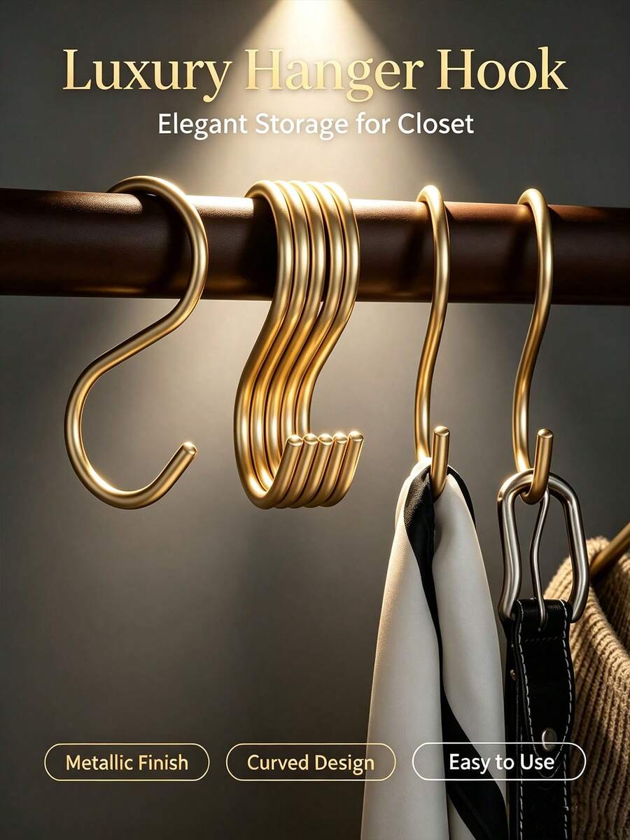 10/5/1pc Gold S-Shaped Alloy Hook, Shower Curtain Hook, Multi-Function ...