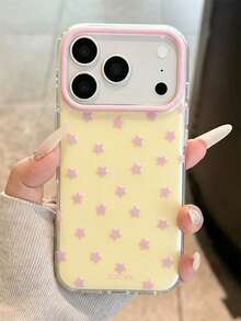 Funda de teléfono de gel con estrellas rosas y lunares amarillos, compatible con iPhone 18 Pro Max 18 Pro 17 Pro Max 17 Pro 17 16 Pro Max 16 Pro 16 15 Pro Max 15 Pro 14 Pro Max 14 Pro 13 12 11, carcasa protectora brillante de color macaron a la moda y linda - Amarillo - Ver 2