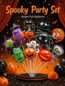 Tongkat Balon Tiup Kartun Halloween, Balon Foil Metalik Campuran Hantu, Penyihir, , Mainan Tiup Genggam, Suvenir Pesta Liburan dan Dekorasi Suasana, Cocok untuk Anak-anak - View 7