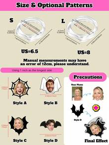 1/3/5pcs Custom Photo Face Ring, Personalized Bat Spider Web Acrylic Finger Rings,Customized Face Rings, Halloween Gothic Rings,Party Decorations - Multicolor - View 3