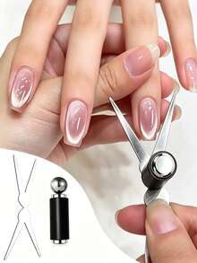 3Pcs Cat Eye Nail Magnet Set, Double-Headed Magnetic Wand & Y-Shaped French Cat Eye Magnet Sheet, Strong Magnetic Nail Art Tool For UV Cat Eye Gel Polish, DIY Manicure Accessory - Multicolor - View 1