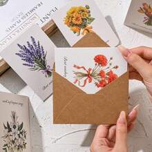 6 Pcs Premium Floral Greeting Cards Set With 6 Envelopes & 6 Seal Stickers, Handwriteable DIY Blank Note Cards For Holiday Gift Party Invitation Wedding Decor Stationery Supplies - Flower - View 6