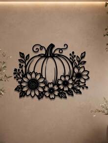 Country Pumpkin Flower Metal Wall Decor, Autumn Harvest Farmhouse Front Door, Porch, Kitchen Hanging Sign, Thanksgiving Seasonal Home Decoration - Black - View 3