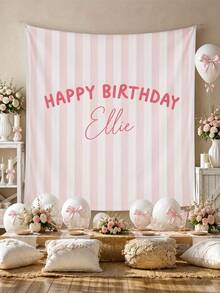 1pc-Personalized Birthday Banners, Custom Birthday Tapestries, Birthday Background Walls, Personalized Banners, Pink-Striped Birthday Banners, Fabric Birthday Signs, Bohemian-Style Birthday Decoration , Outdoor Wall Art Backgrounds, Birthday Gifts - Multicolor - View 2