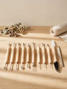 12Pcs Clay Sculpting Tools Set Double Ended Stainless Steel Wood Handle For Pottery Carving Modeling Artists Hobbyists - Multicolor - View 4