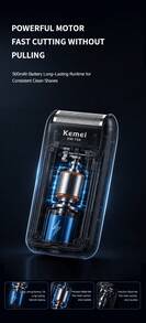 Kemei KM-T68 Electric Shaver With Sideburn Trimmer, Compact Type-C Rechargeable Men's Electric Razor, Affordable Portable Reciprocating Facial Beard Trimmer, Powerful Motor, Suitable For Daily Use, Gift For Men - Black - View 7