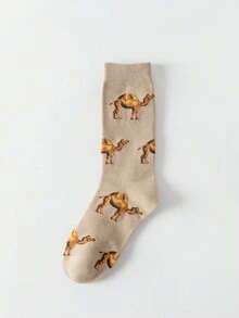 Men's Vintage Desert Camel Jacquard Mid-Calf Socks, Ins Style Versatile Casual Long Socks, Breathable Soft Comfortable Socks, Suitable For Daily Wear - Multicolor - View 11