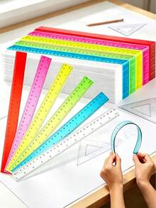 30 Inch Plastic Ruler, Dual Scale High Clarity Markings, Colorful Transparent Ruler, Straight Ruler, Flexible Transparent Multicolor Style, Equipped With Centimeter And Inch Scales, Suitable For Classroom, Office, Teachers And Students Use, Essential Back To School Student Stationery. - A - View 1