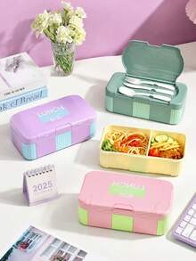 Large Capacity School Lunch Box, Rectangular Bento Box - Includes Fork And Spoon, Adult Lunch Box, Lunch Bag, Microwave , Airtight, Suitable For School, Back To School, Office Work, Camping - Multicolor - View 6