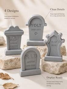 1pc Customizable Engraved Halloween Tombstone Decor, Multiple Vintage Tombstone Styles Available, Supports Custom Name, Year And Memorial Text. Realistic Stone Texture, Atmospheric, Suitable For Desktop, Window Display, Party Scene Decoration. Halloween Horror Theme Decoration, Can Be Used As Holiday Atmosphere Prop Or Pet Memorial Ornament, Creating An Immersive Dark Vintage Halloween Scene - Multicolor - View 7