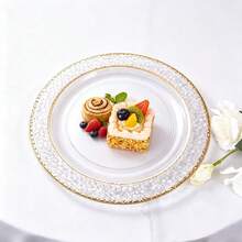 50/25/10/1pc Transparent Hammered Texture Double Gold Rim Plates, Transparent Bottom With Gold Rim, Elegant Dessert Plate, Pasta Plate, Pizza Plate, Cake Plate, Salad Plate, 7.5 Inch/10.25 Inch Size, Reusable And Easy To Clean, Suitable For Outdoor, Party, Birthday, Wedding And Holiday Gatherings - Clear - View 4