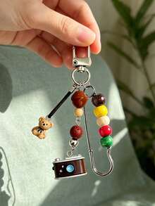 Retro Beaded Camera Keychain With Cute Bear,Beaded Pin Bag Charm,Phone Accessory,Unisex Wallet Charm,Handbag Accessories,Must-Have For Fashionistas - Multicolor - View 10