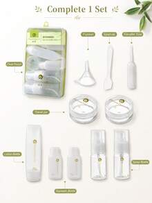 1 Set/10 piezas Juego de botellas recargables para viaje, juego de contenedores de cosméticos a prueba de fugas con bolsa de almacenamiento, botella rociadora, tubo exprimible, tarro de crema, botella de loción mini, embudo, raspador, caja de almacenamiento de artículos de tocador portátil, adecuado para champú, loción, cuidado de la piel, cosméticos, uso de viaje - Multicolor - Ver 2