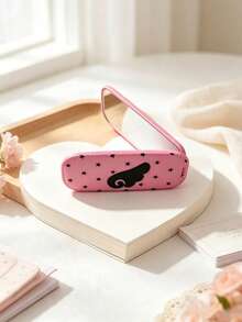 1PC Imitation Leather Grain Mirror Makeup Phone Holder, Adhesive Foldable Mirror Back Sticker, Dual Horizontal & Vertical Use Portable Desktop Stand - Wing Polka Dot - View 6