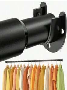 Extra Long Stainless Steel Curtain Rod, Curtain Rod, Clothes Rack, Tension Rod, ...Drying Rack, Hanging Rod, Bracket, Kitchen Storage Rod, Pull Rod Shovel Hanging Rod, Clipboard Hanging Rod, Kitchen Towel Hanging Rod, Snow Basin Hanging Rod, Basement Hanging Rod, No Drilling Required, Stainless Steel Material, Easy Installation, No Adhesive Needed, Suitable For Wardrobe, Bathroom, Window, Abaya Rack, Telescopic Star Wand Multi-Color Options - Black - View 2