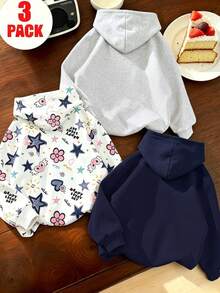 3pcs/Set Girls Hooded Sweatshirt, Simple Letter Design, Color Block Outfit, Suitable For Autumn/Winter Holidays And Outdoor Wear - Multicolor - View 2