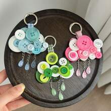 Handmade Button Cloud Keychain, Colorful Dopamine Bag Charm With Beaded Tassel, Cute Creative Pendant For Handbag Backpack Accessories - Multicolor - View 2