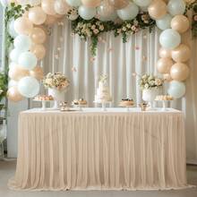 6FT/9FT Polyester Tulle Wedding Table Runner 1pc, Romantic Elegant Table Skirt For Reception Desk, Wedding, Hotel, Kitchen, Outdoor Event Decor, Food Photography Backdrop, Birthday Party, Valentine's Day, Christmas, Thanksgiving - Champagne - View 3