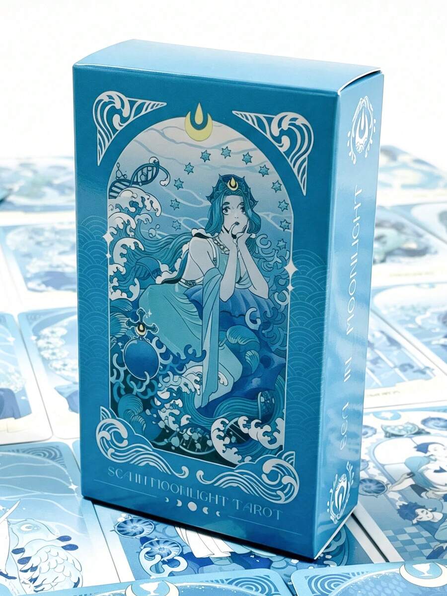 1 Box Moon In The Sea Tarot Cards , 79-Card Divination Set,- Ocean Fantasy,Occult Card Game; Suitable For Holiday Parties; Social Entertainment
