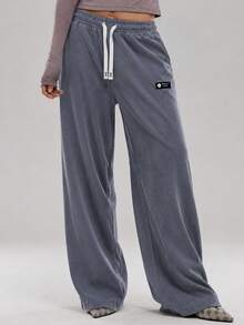 KyrLssu Women's Casual High Waist Wide Leg Pants With Side Pockets - Dark Grey - View 3