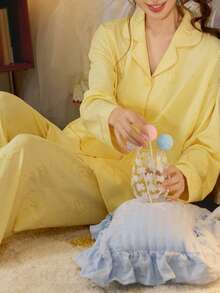 Gongdie 2 Pieces Miffy Women Pajama Set,Spring Fall Yellow Soft Cotton Loungewear With Pocket - Yellow - View 5