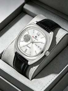 GUSALAI Men's Barrel-Shaped PU Leather Watch With Rhinestone Roman Dial, Dual Calendar, Vintage Quartz Wristwatch For Daily Wear And Holiday Gift - one-size - View 17
