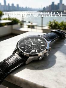 Armani Đồng hồ đeo tay nam cao cấp chronograph, vỏ thép không gỉ, mặt số đen vân nổi, dây da họa tiết da cá sấu, phù hợp cho công việc, du lịch và đi làm trong thành phố - Một cỡ - Xem 4