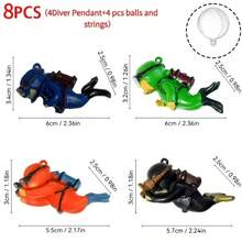 8pcs/Set Snorkeling Diver Aquarium Decoration Set, 4 Mini Diver Figurines With Floats And Ropes, Cartoon Diver Hanging Ornaments For Fish Tank Underwater Landscape Decor - Happy Aquarium - View 2