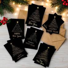 12pcs/24pcs/48pcs Holiday Greeting Cards, Christmas Cards, Birthday Cards, Valentine's Day Cards, Gold Christmas Tree Pattern, Hand-Writable - Pattern Greeting Cards With Envelopes And Folded Pages, Blessing Cards, Event, Family, Friends, Teacher Greeting Cards And Message Cards - Sets - View 5