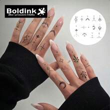 Boldink 1PC Dot-Painted Moon Star Arrow Pattern Temporary Tattoo Sticker, Waterproof Body Art Tattoo Sticker, Lasts 1-2 Weeks, Plant Juice Formula, And Gentle, Non-Irritating, Perfect For Daily Outfit, Body Decoration, Unisex Gift, Must-Have For People - Black - View 2
