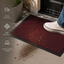 Felpudo Entrada Casa, Alfombrilla Retangular Absorbente con Base de Goma,Atrapa Suciedad y Humedad, para Interior y Exterior, Puerta, Pasillo y Terraza - PVC+POL. - milrayas ROJO - Ver 3