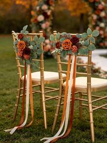 2 Pcs Terracotta Fall Wedding Artificial Aisle Pew Flowers For Chair Decorations,Church,Ceremony , Ribbons, Party Outdoor Decor - Terracotta - View 9