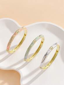 1 chiếc vòng tay dạng lắc tay mở bản to mạ vàng tráng men họa tiết filigree thời trang mới, đính đá pha lê rhinestone, trang sức đeo hàng ngày cho nữ, màu xanh nhạt - Màu xanh lam - Xem 6