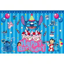 DOBBLE Stitch 1pc 210*150cm Birthday Party Backdrop, Stitch, Angel And Lilo Hawaiian Cartoon Photography Background Banner For Photo Booth, Cake Table, Wall Decor And Party Supplies - View 10
