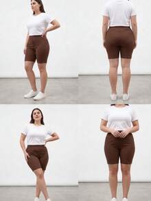 short con elastico  Casual    Tela    Ninguno    dama  Playa  Diario  Casa    PRIMAVERA-OTOÑO - Marrón Chocolate - Ver 2