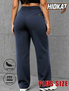 Hidkat Women's Plus Size Casual Sports Long Pants, Lightweight Drawstring Multi-Pocket, Suitable For Fitness, Streetwear, Spring And Autumn - Navy Blue - View 2