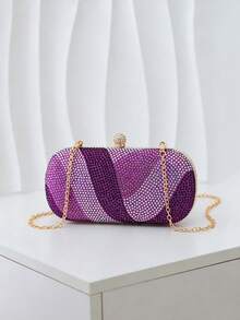 Women's Evening Clutch, Oval Hard Shell Clutch, Rhinestone Ball Clasp, Fashionable Portable Hard Shell Women's Handbag, Suitable For Balls, Weddings, Cocktail Parties - Purple - View 8