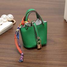 Syal Kulit PU Bertekstur Leci Aneka Warna dan Gaya, Penutup Kunci, Tas Mini Mewah untuk Wanita, Aksesori Kunci, Tas Kecil, Dompet Koin - MultiWarna - View 11