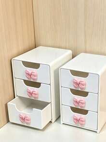 1 buah Kotak Penyimpanan Laci Mini Meja dengan Dekorasi Pita Merah Muda, Organizer Perhiasan & Kosmetik Plastik Berlapis, Penyimpanan Meja Tanpa Listrik, Cocok untuk Meja Rias, Kamar Tidur, Kantor, Dapat Menyimpan Berbagai Barang Sehari-hari, Ideal untuk Rumah, Kamar, Kamar Tidur, Meja Rias, Organizer Meja yang Sempurna - MultiWarna - View 4