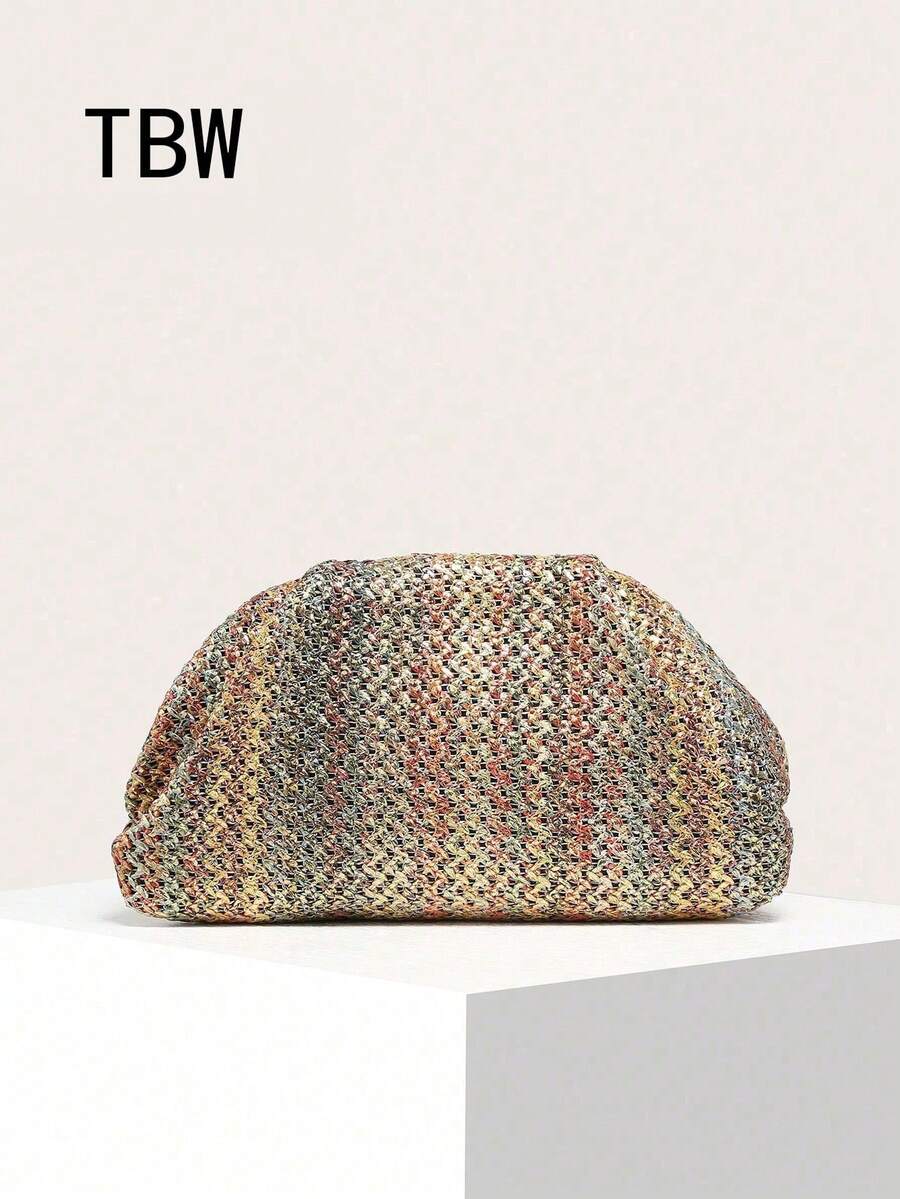 1pc Women's Colorful Pleated Straw Clutch Bag, With Cloud-Like Lightweight Pleats, Fashionable & Minimalist, Large Capacity, Suitable For Shopping And Outings - Multicolor - View 1
