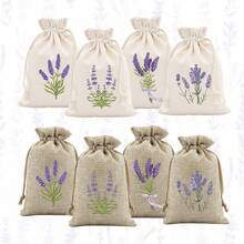 CARRIECUR 8/16/24/32Pcs Lavender Burlap Drawstring Bags, 8 Assorted Floral Designs Linen Sacks With Drawstring, Natural & Cream Color Reusable Sachet Pouches For Lavender Sachets, Wedding Favors, Jewelry Gift, Aromatherapy & Party Supplies - View 7