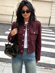 DEEKA Autumn/Winter New Women's Jacket, European And American Style French Design Fashion Versatile Soft Burgundy Wool Blend Short Blazer Coat Fall - Wine Red 1 - View 4