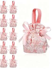 Pink Drawstring Gift Bag With Handle, Cute Mini Fabric Gift Bag, Suitable For Birthday Wedding Party Favors, Jewelry Gift Packaging - Multiple Styles - View 2