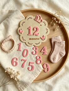 Floral Wooden Milestone Calendar Photo Frame Prop, Baby Birthday Growth Record Photography Accessory - Multicolor - View 11