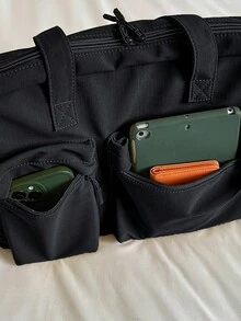Tas Laptop Komuter 13 Inci Kapasitas Besar dari Nilon, Kain Nilon Ringan, Kompartemen Laptop Internal, Muat Laptop 13 Inci dan Buku/Dokumen. Dua Kantong Resleting Depan untuk Penyimpanan Praktis Ponsel, Tempat Kartu, Barang Kecil, Kompartemen Utama dengan Penutup Resleting Ganda, Penyimpanan Terorganisir, Cocok untuk Perjalanan Harian Pekerja Kantoran, Kelas Mahasiswa, Perjalanan Singkat, Tas Laptop Bahu Tunggal Multifungsi Kasual. - Hitam - View 4