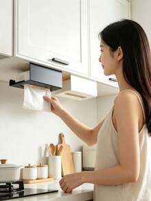 1/2/3pcs Space-Saving Paper Towel Holder, Kitchen Hanging Paper Towel Box, No-Drill Hanging Paper Towel Storage Rack, Hanging Napkin Storage Box, Suitable For Cabinets And Drawers, Ideal For Home, Office And Kitchen - View 5