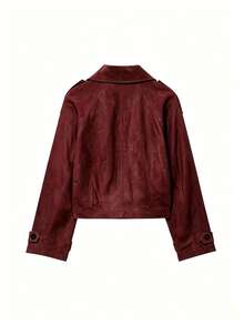 Women's Casual Commute Double-Breasted Jacket, Autumn - Burgundy - View 4